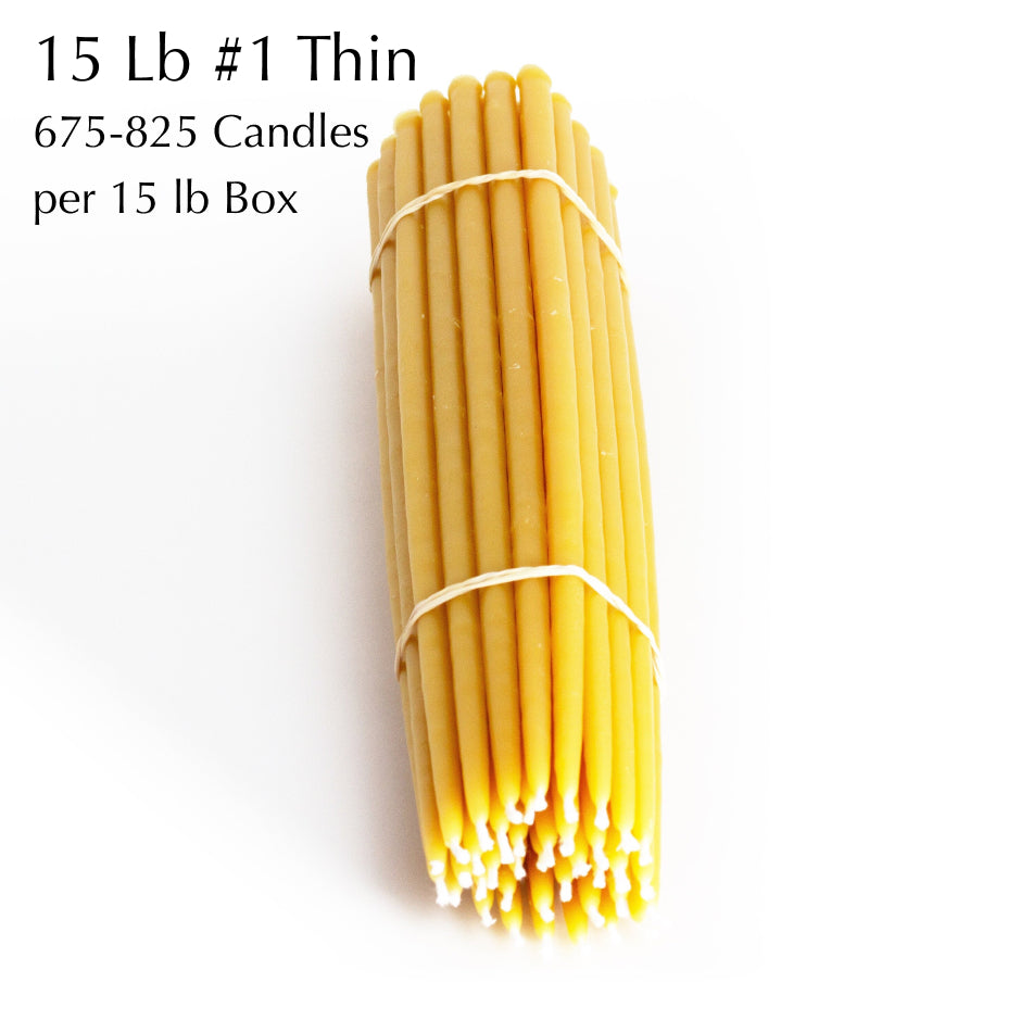 15 Lb (675-825 candles)- 11" Beeswax Candles - 1/4" Base (#1's Thin)