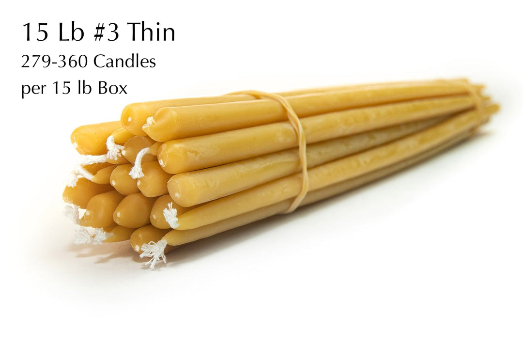 15 Lb - (270-360 candles) 14" Beeswax Candles - 3/8" Base (#3's Thin)