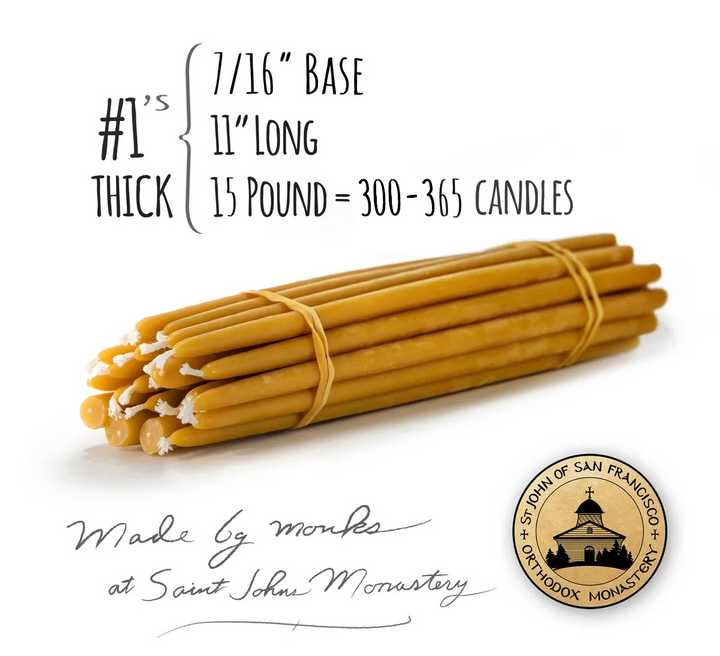 15 Lb - 11" Beeswax candles - 7/16" Base (#1's Thick)