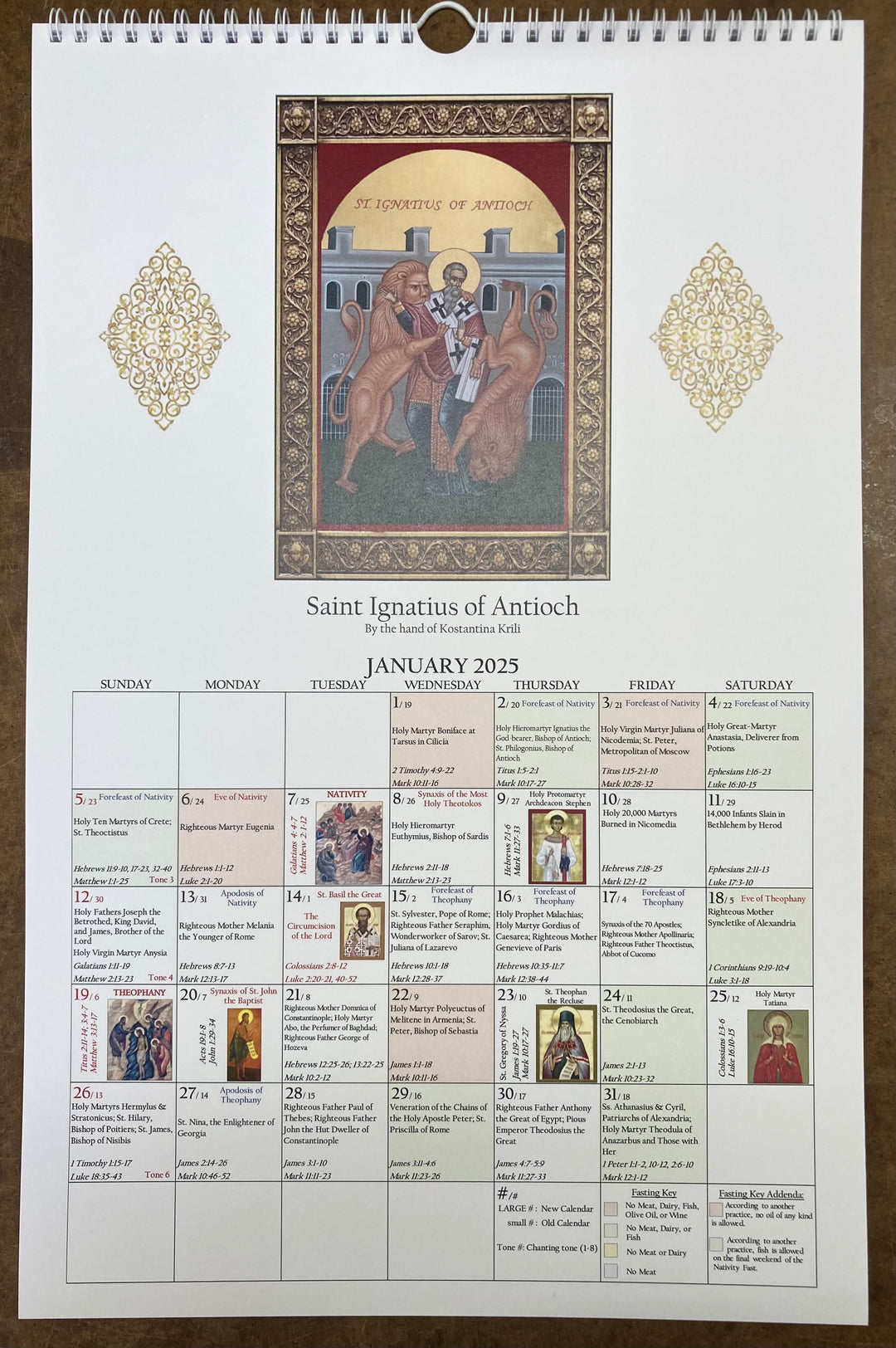 Large 2025 Orthodox Julian (Old Calendar) Wall Calendar