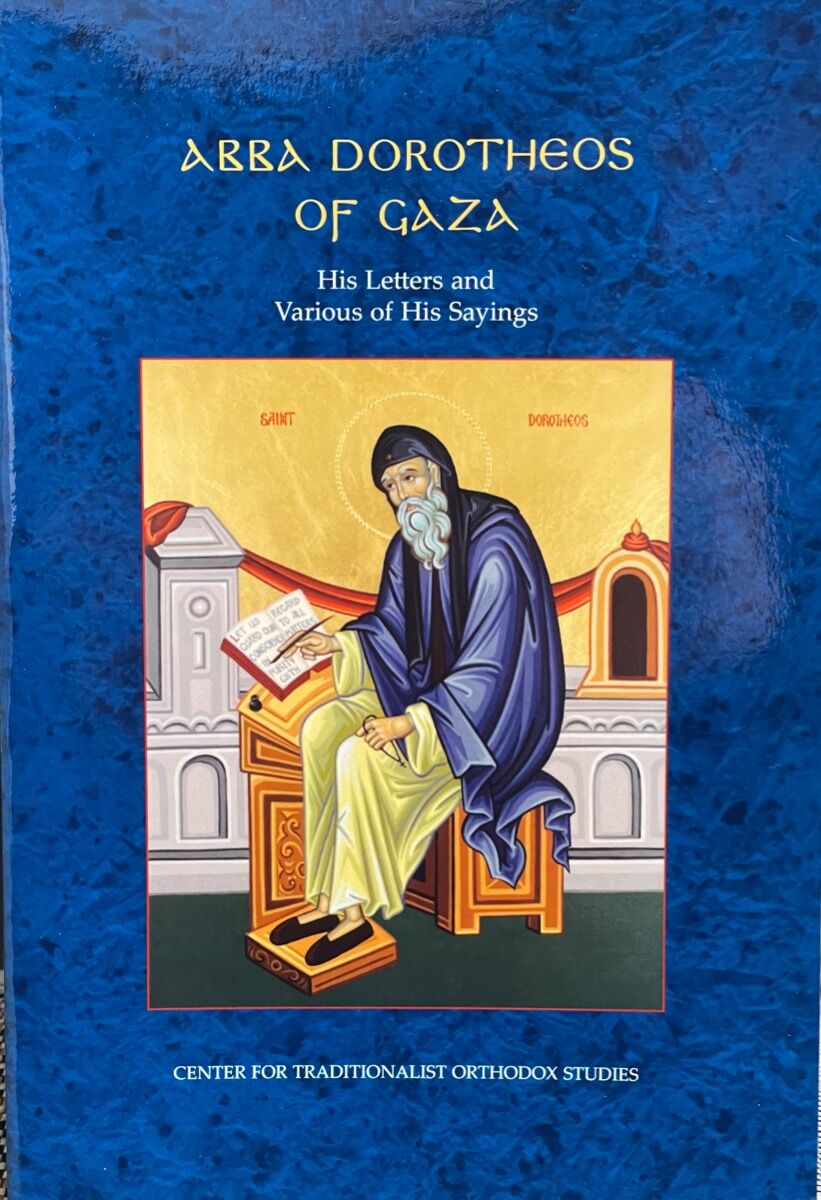 Book cover of 'Abba Dorotheos of Gaza: His Letters and Various of His Sayings' with an icon of a religious figure on a blue background.