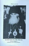 Black and white image of Archbishop Averky with text 'Stand Fast in the Truth' on a light blue background.