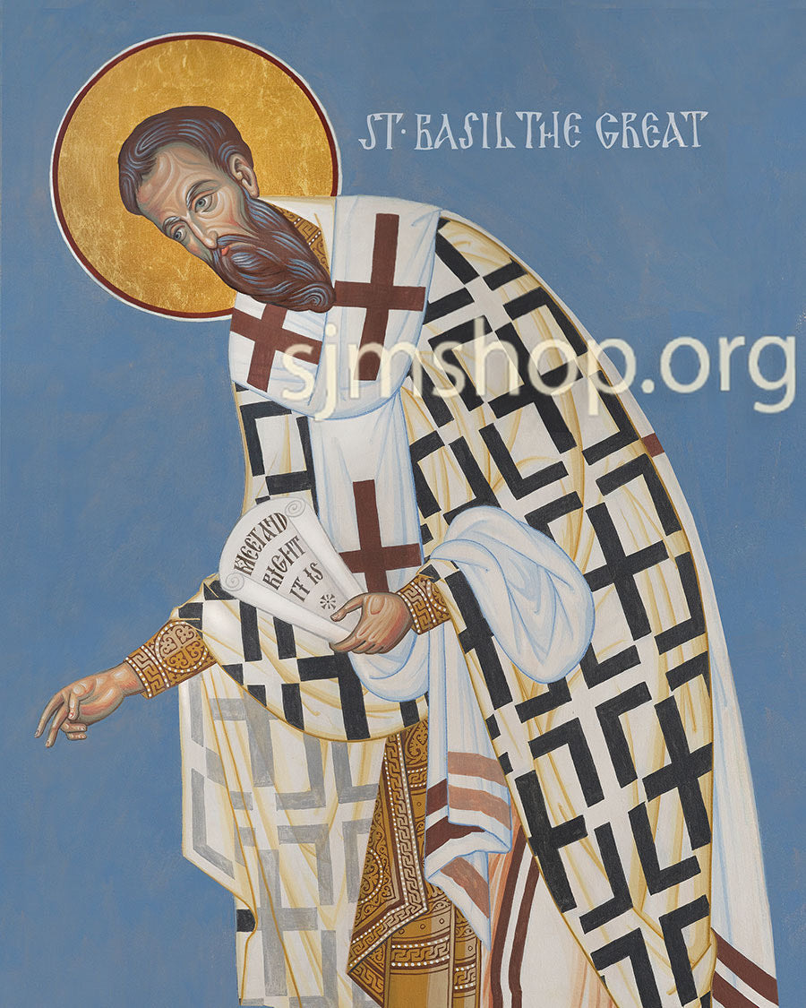 Icon of Saint Basil the Great with a blue background.
