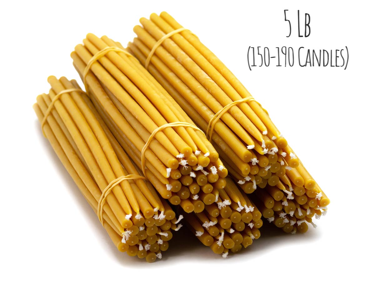 five bundles of 11" long 100% pure beeswax tapers