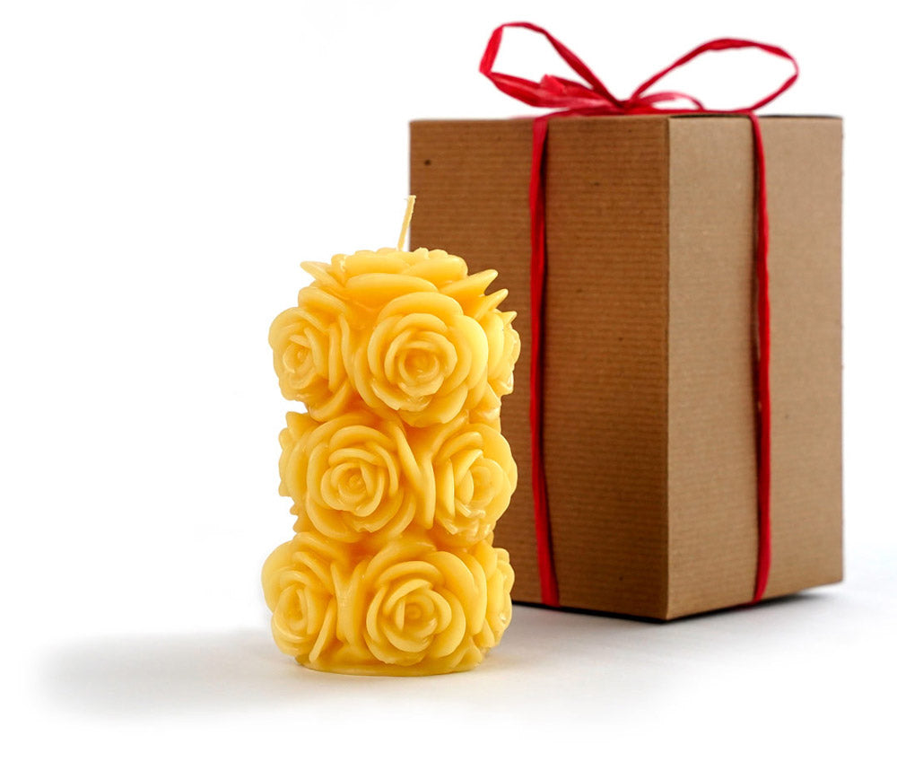 100% Pure Beeswax rose candle with gift box